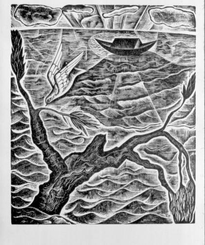 David Jones: `Return of the dove' from `The Deluge' / Wood-engraving 