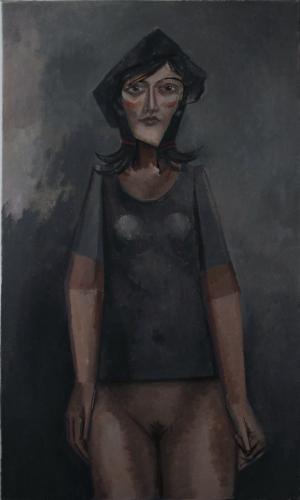 Girl in a black T-shirt and beret / Oil on canvas, 40″ x 24″ (c. 2001)