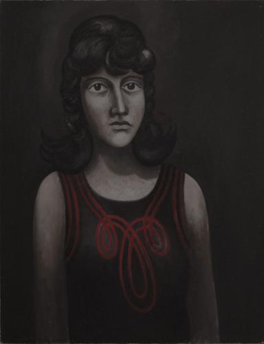 Girl in a red striped dress / Oil on canvas, 26″x 20″ (1966)