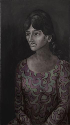 Woman in a patterned dress / Oil on canvas, 32″ x 18″ (c. 1960-69)